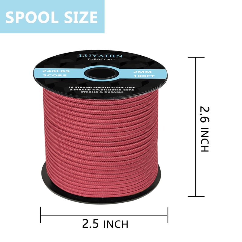 LUYADIN Paracord 240lb - Diameter 2mm Micro Utility Cord -3 Strand Parachute Spool Cord - 100ft 200ft,Paracord for Camping,Hiking,Fishing,Outdoor and DIY - Image 2